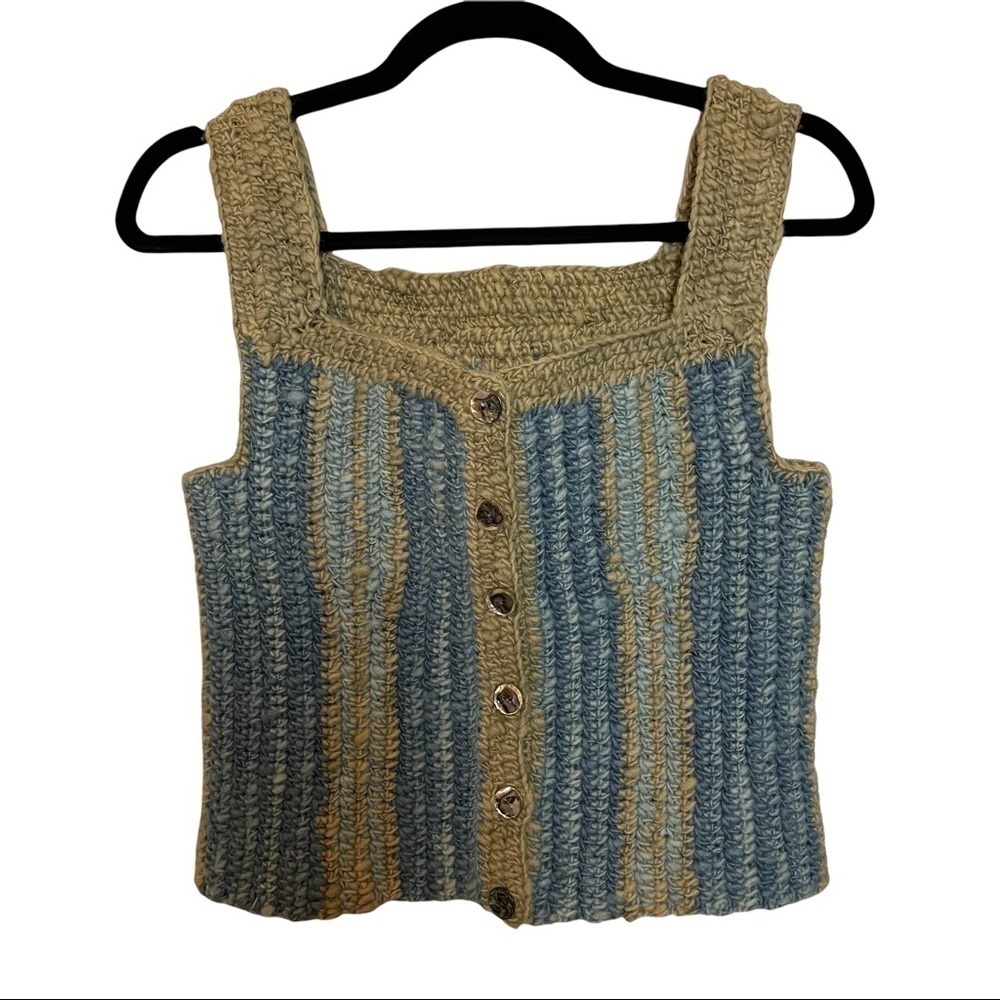 Crochet Button front Handmade Cropped Top w/ Abalone Buttons - Picture 5 of 13